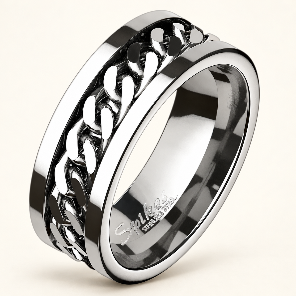 Cuban-Link Stainless Steel Spinner Band