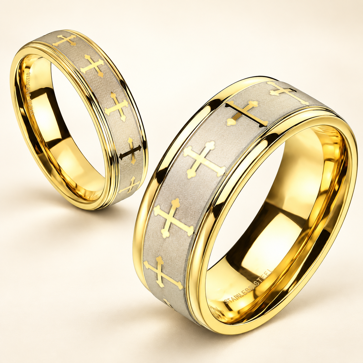 Gold-Plated Cross Stainless Steel Band