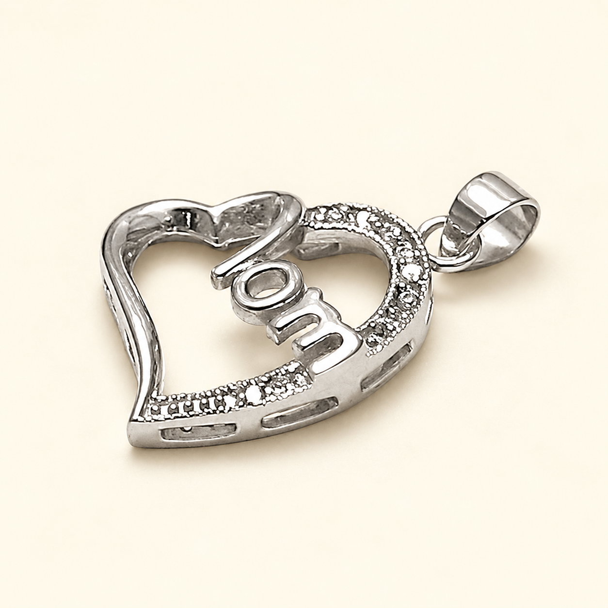 Mom Heart Sterling Silver Pendant