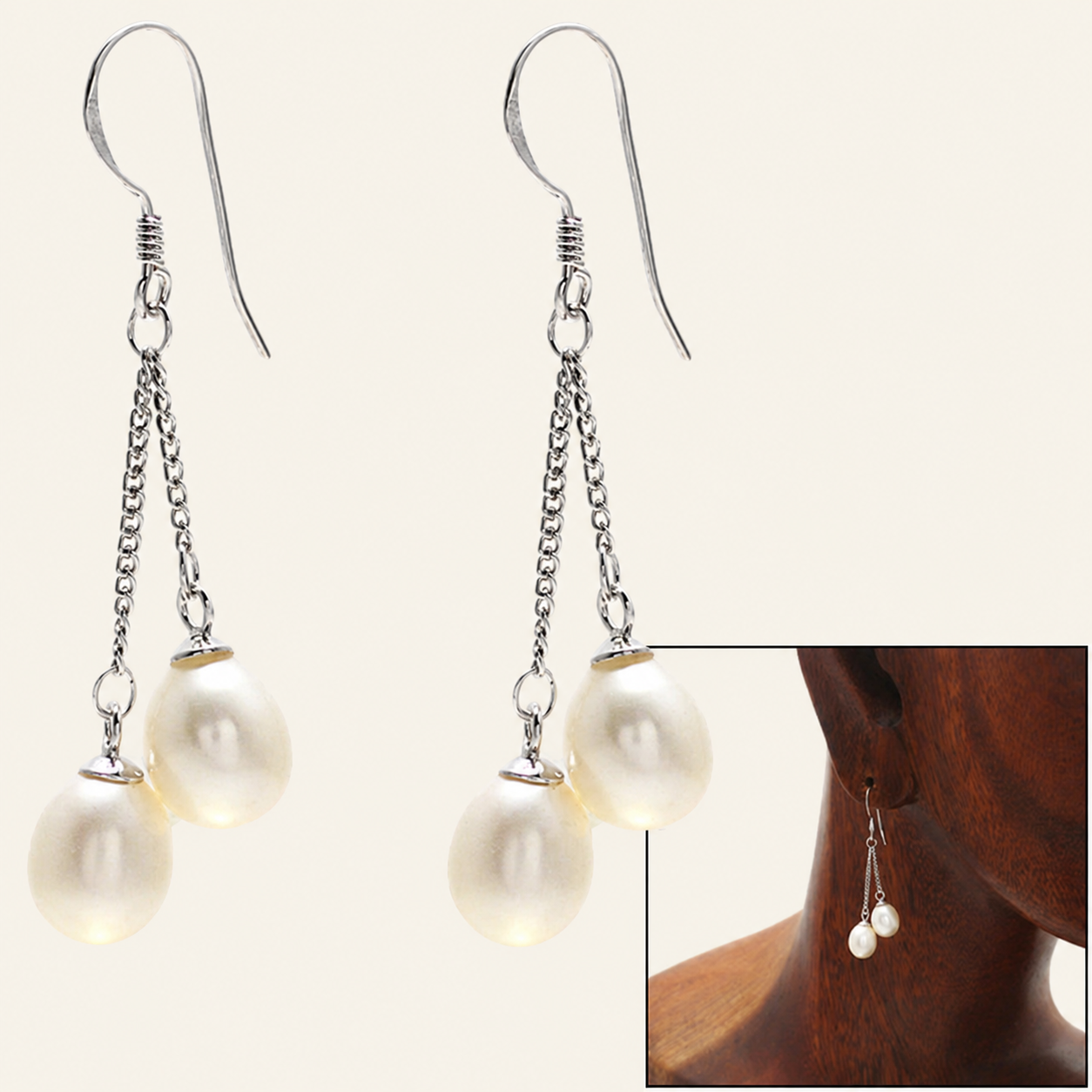 Oval Freshwater Pearl Silver Earrings