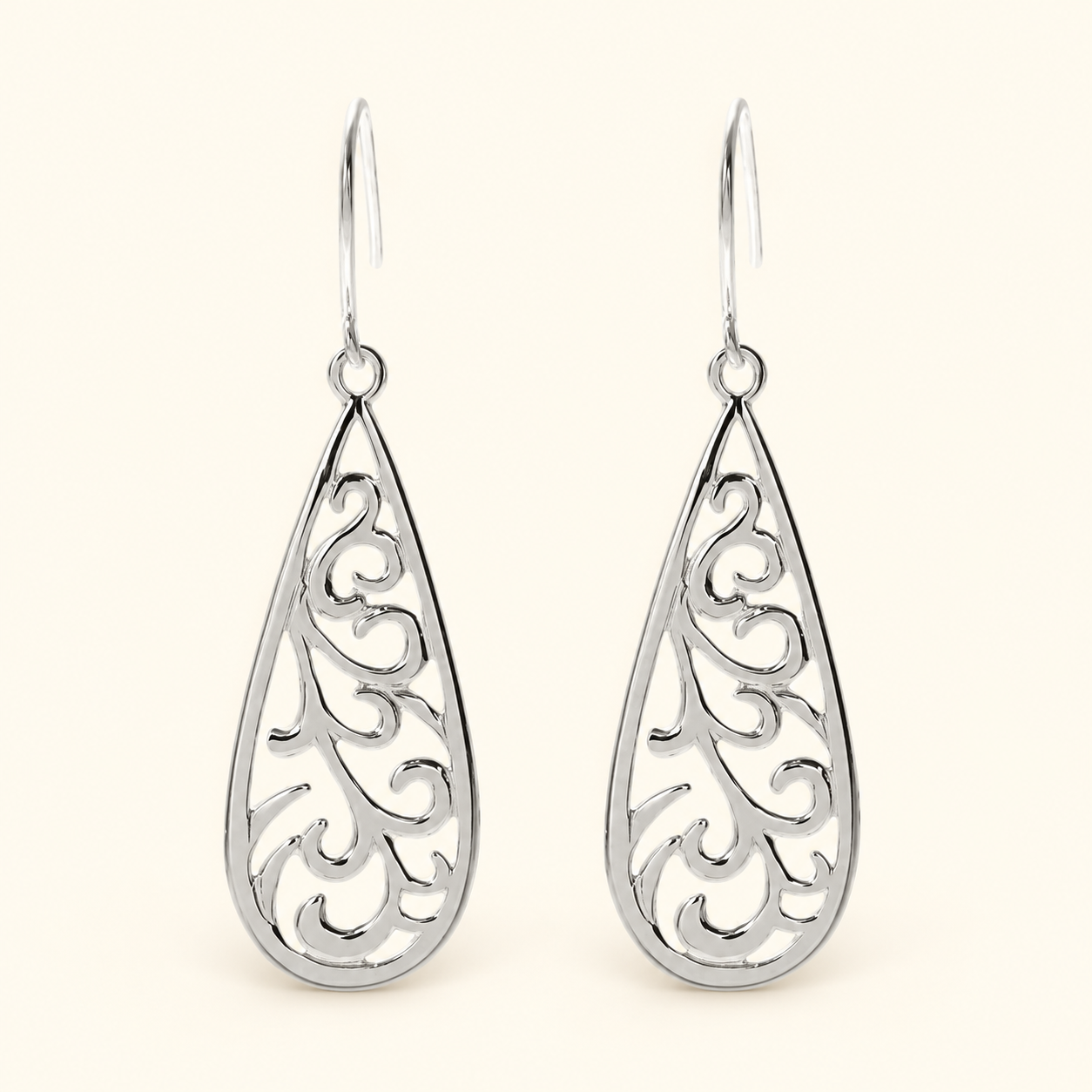 Small Swirl Teardrop Silver Earrings