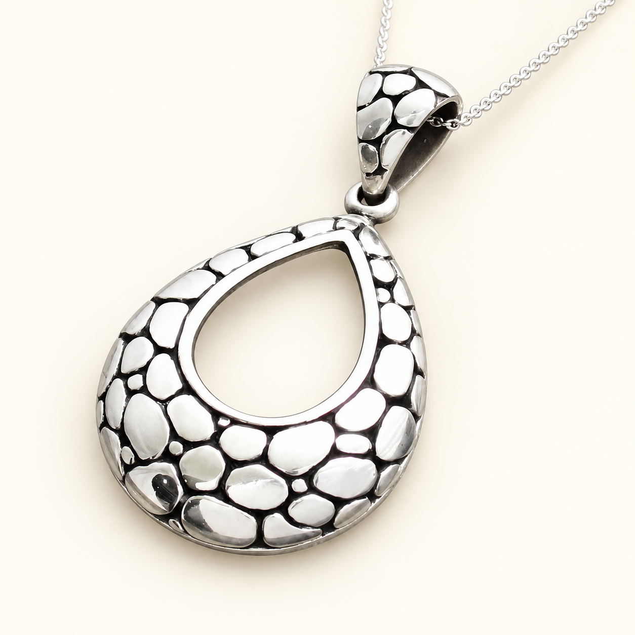 Cobblestone Teardrop Silver Pendant