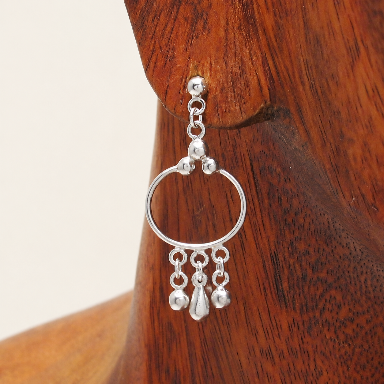 Dangling Hoop Silver Earrings
