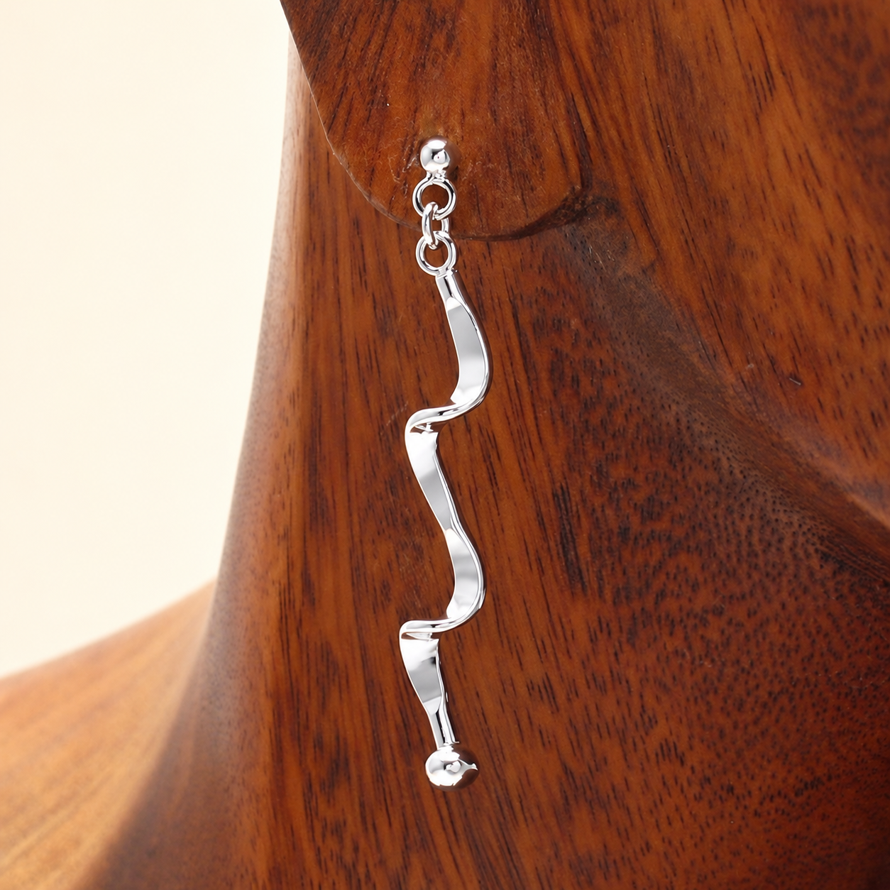 Ribbon Spiral Silver Drop Earrings