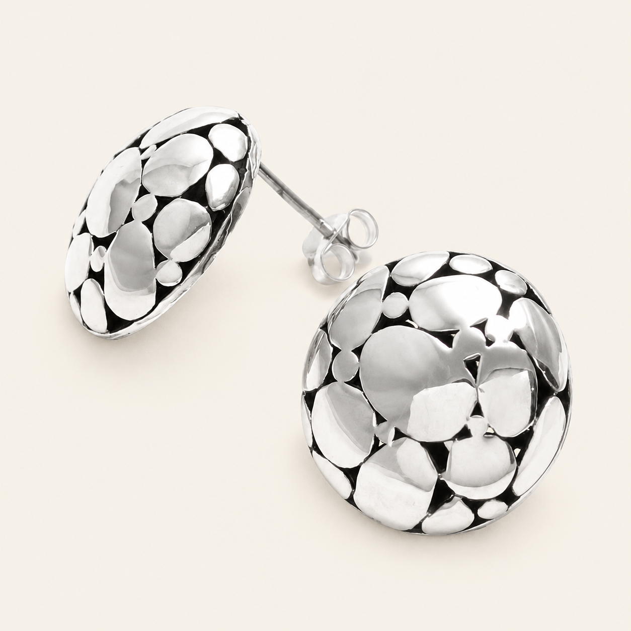Domed Cobblestone Silver Stud Earrings