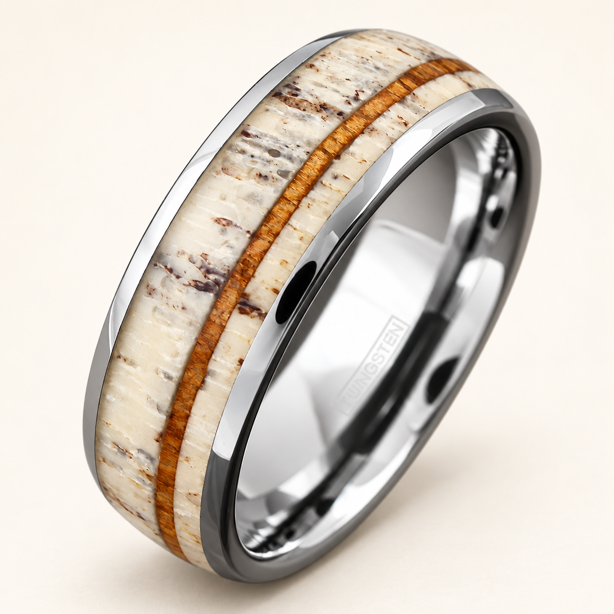 Tungsten Deer-Antler and Koa Wood Band