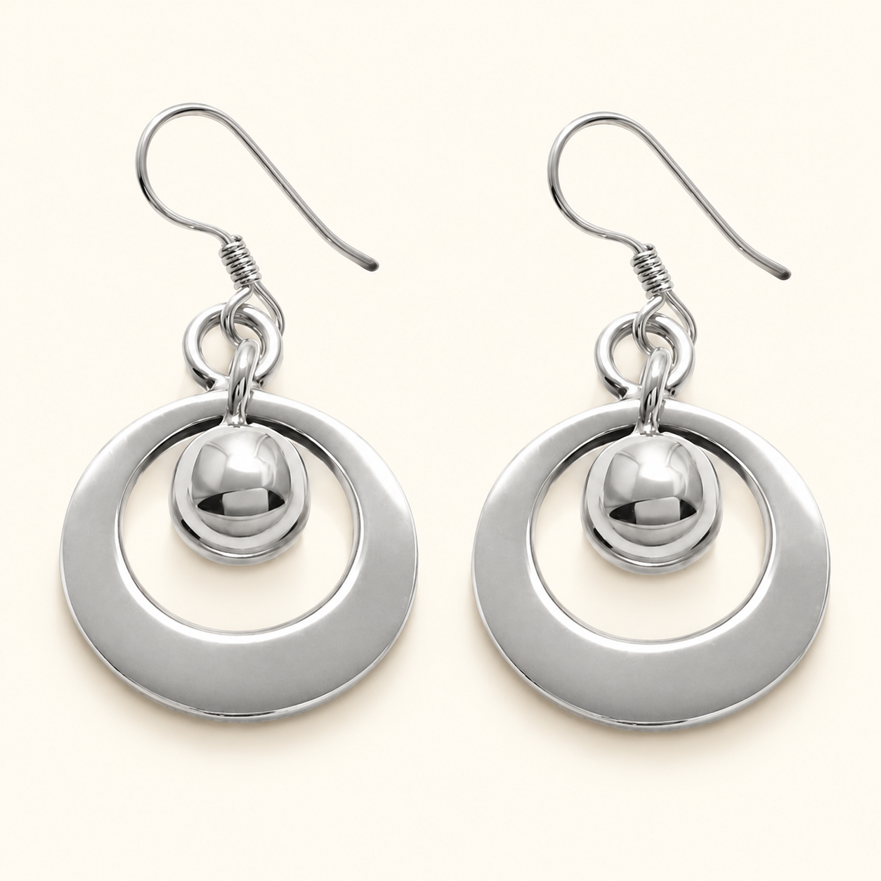 Circle and Ball Silver Drop Earrings