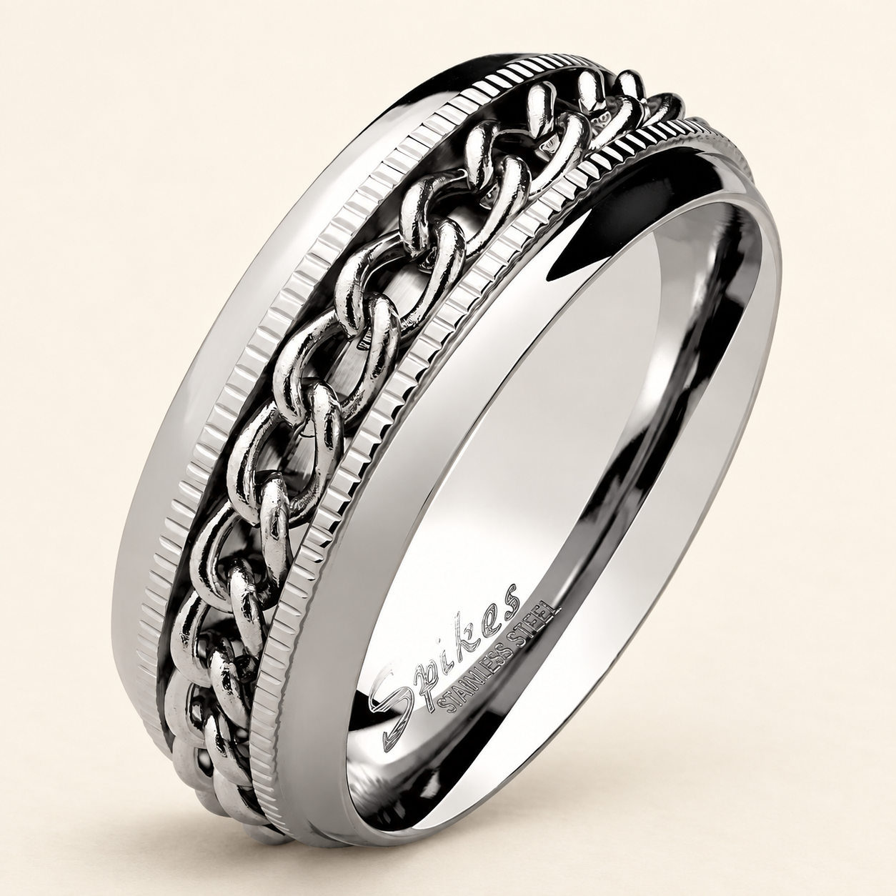 Grooved Cuban-Link Spinner Band