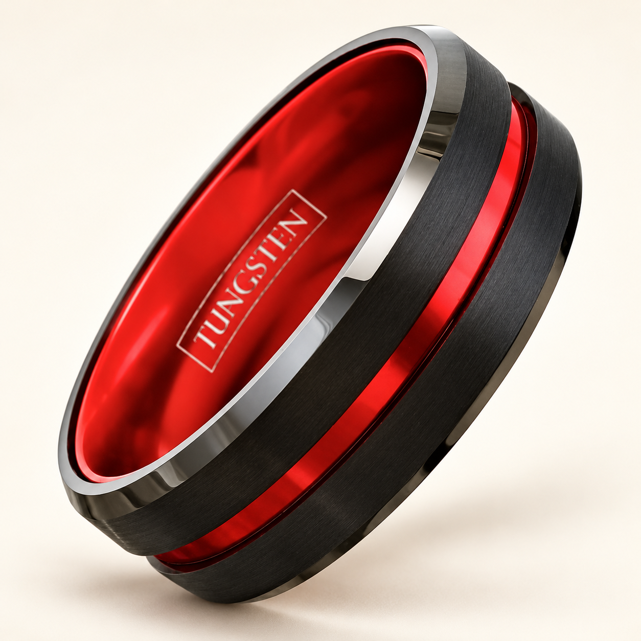 Black Tungsten Red-Stripe Band