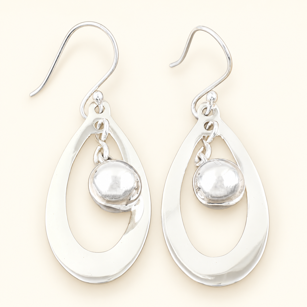 Ball and Teardrop Silver Earrings