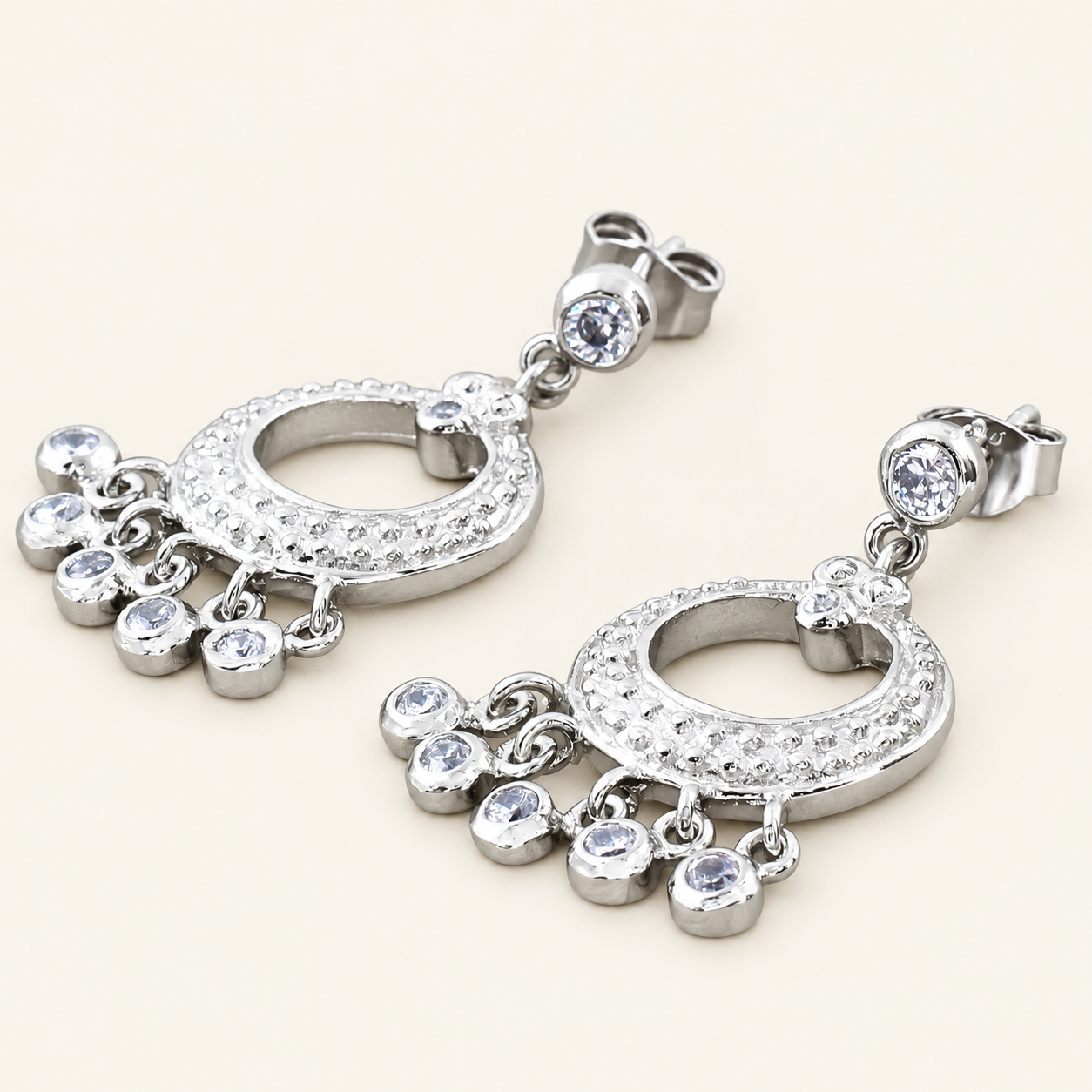 Bali-Inspired CZ Silver Drop Earrings