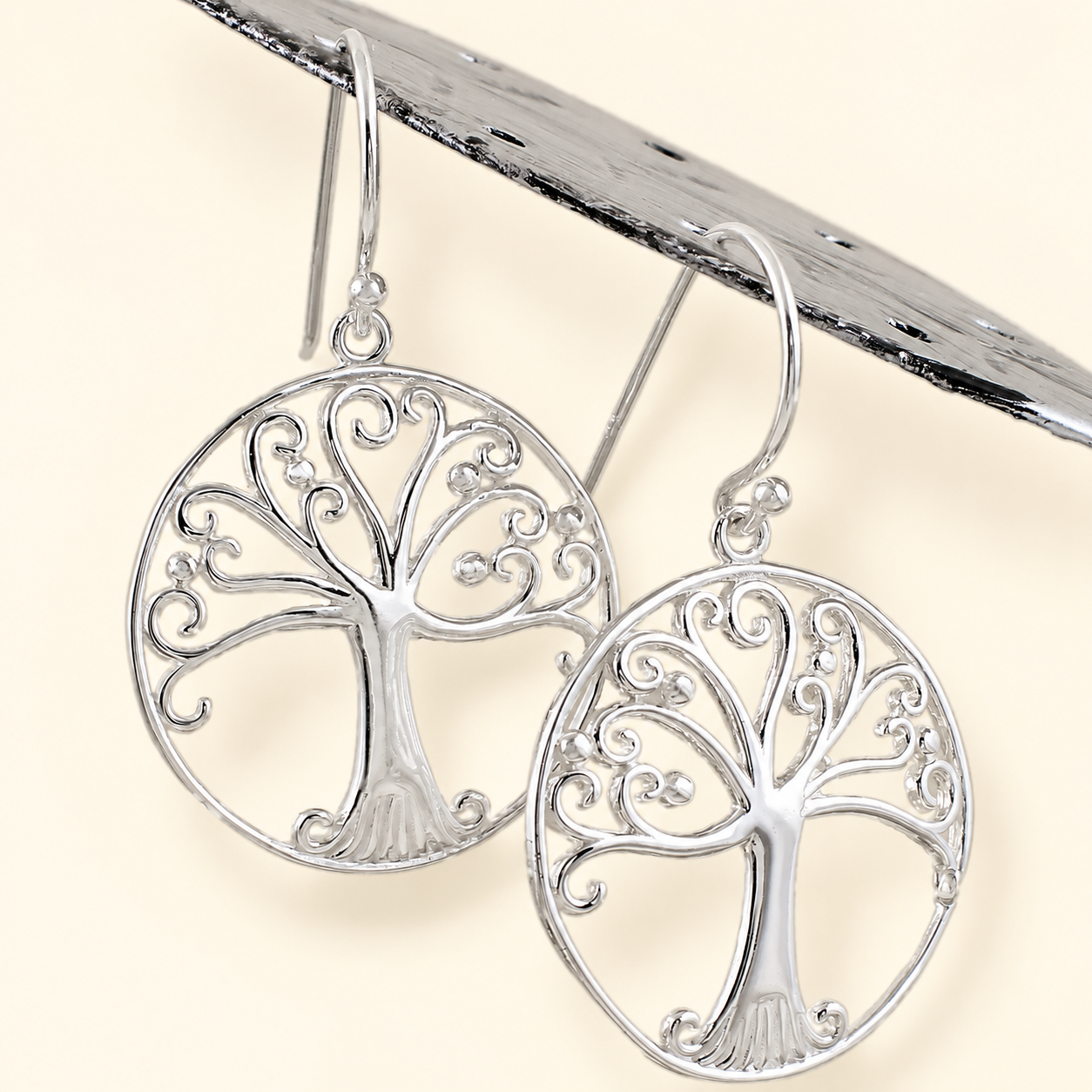 Tree of Life Circle Silver Earrings