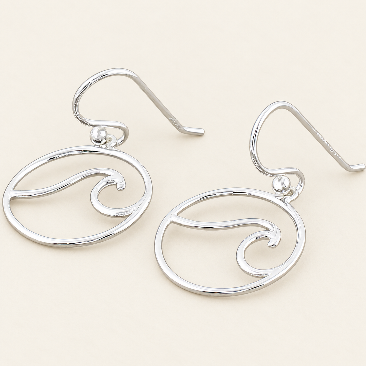 Ocean Wave Circle Silver Earrings