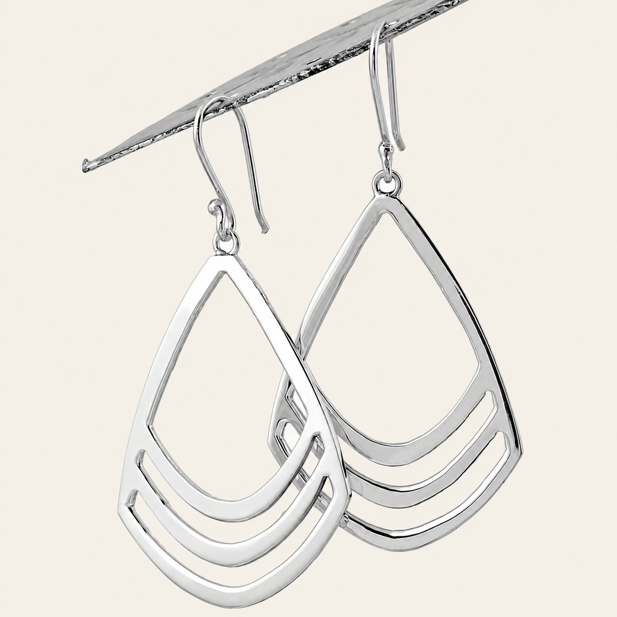 Striped Teardrop Silver Drop Earrings