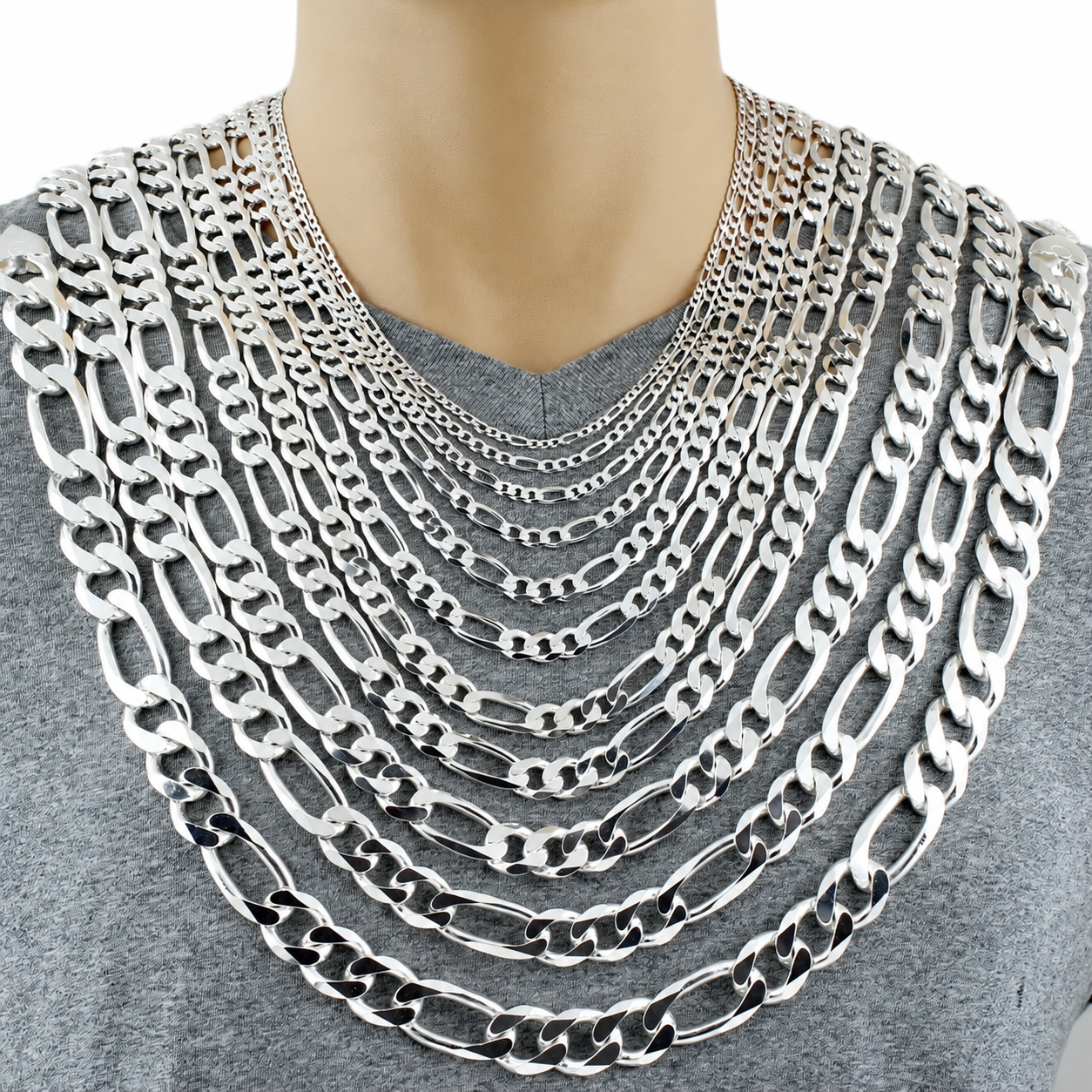 Sterling Silver Figaro Chain — Necklace & Bracelet Lengths