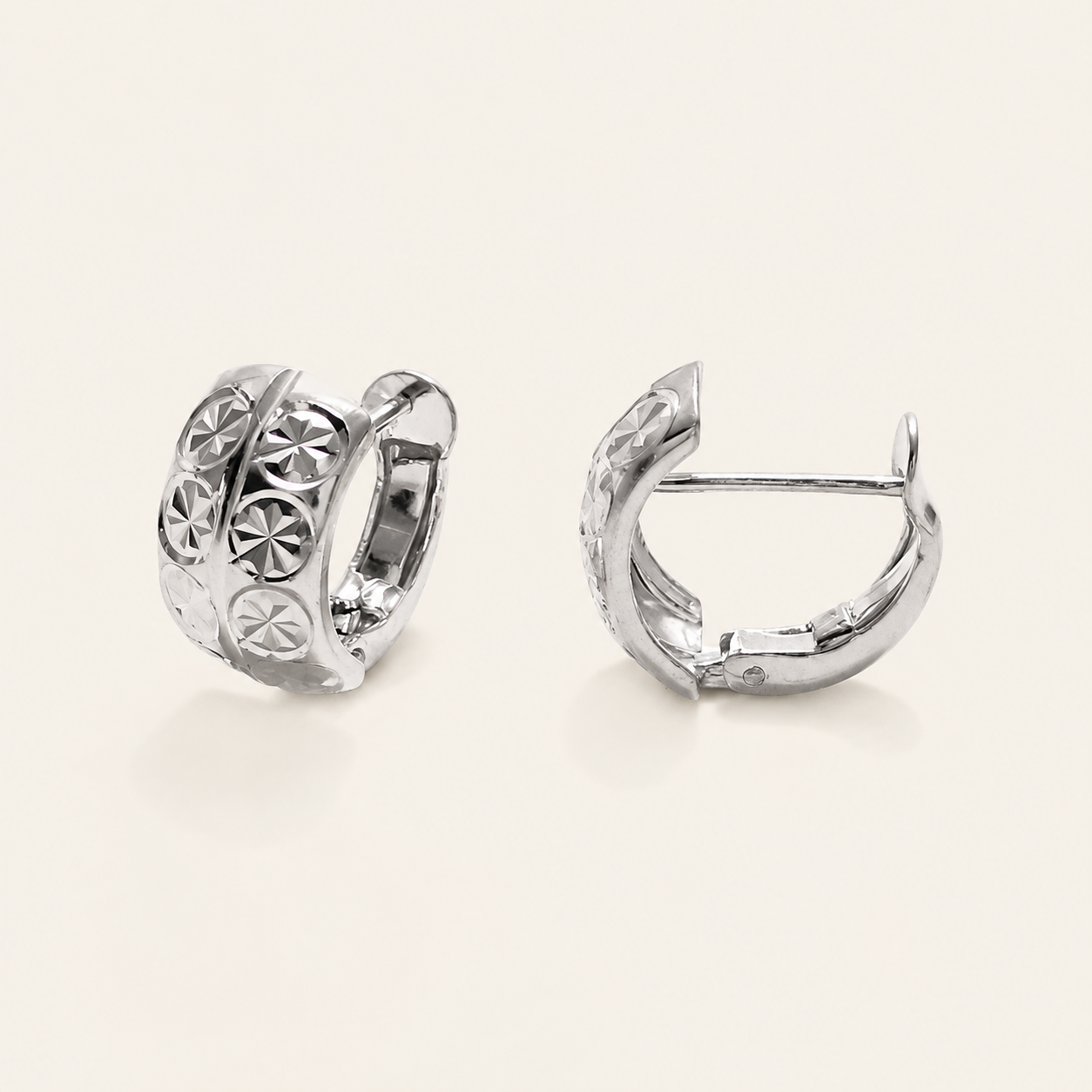 Stars and Circles Silver Huggie Earrings