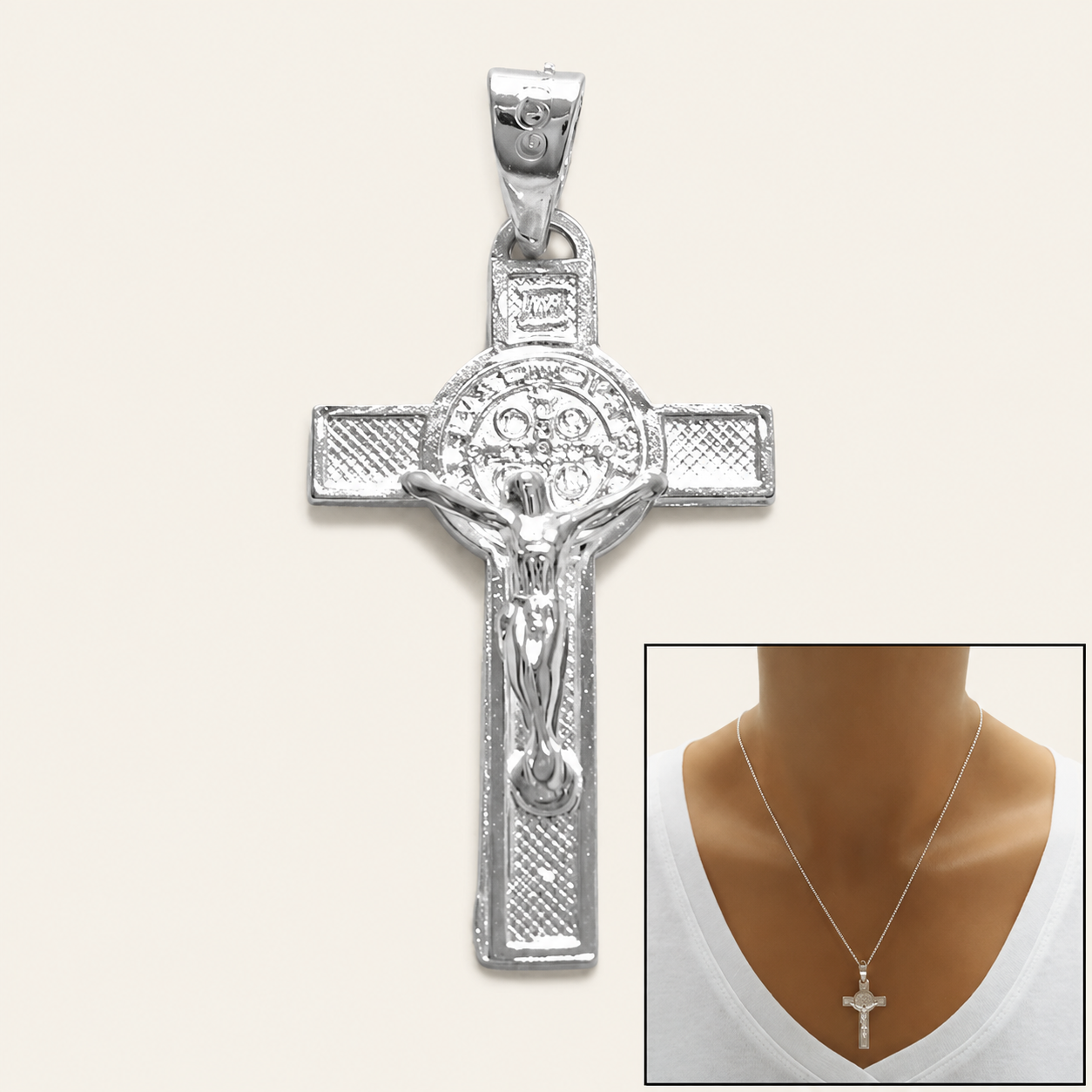 St. Benedict Crucifix Silver Medal Charm