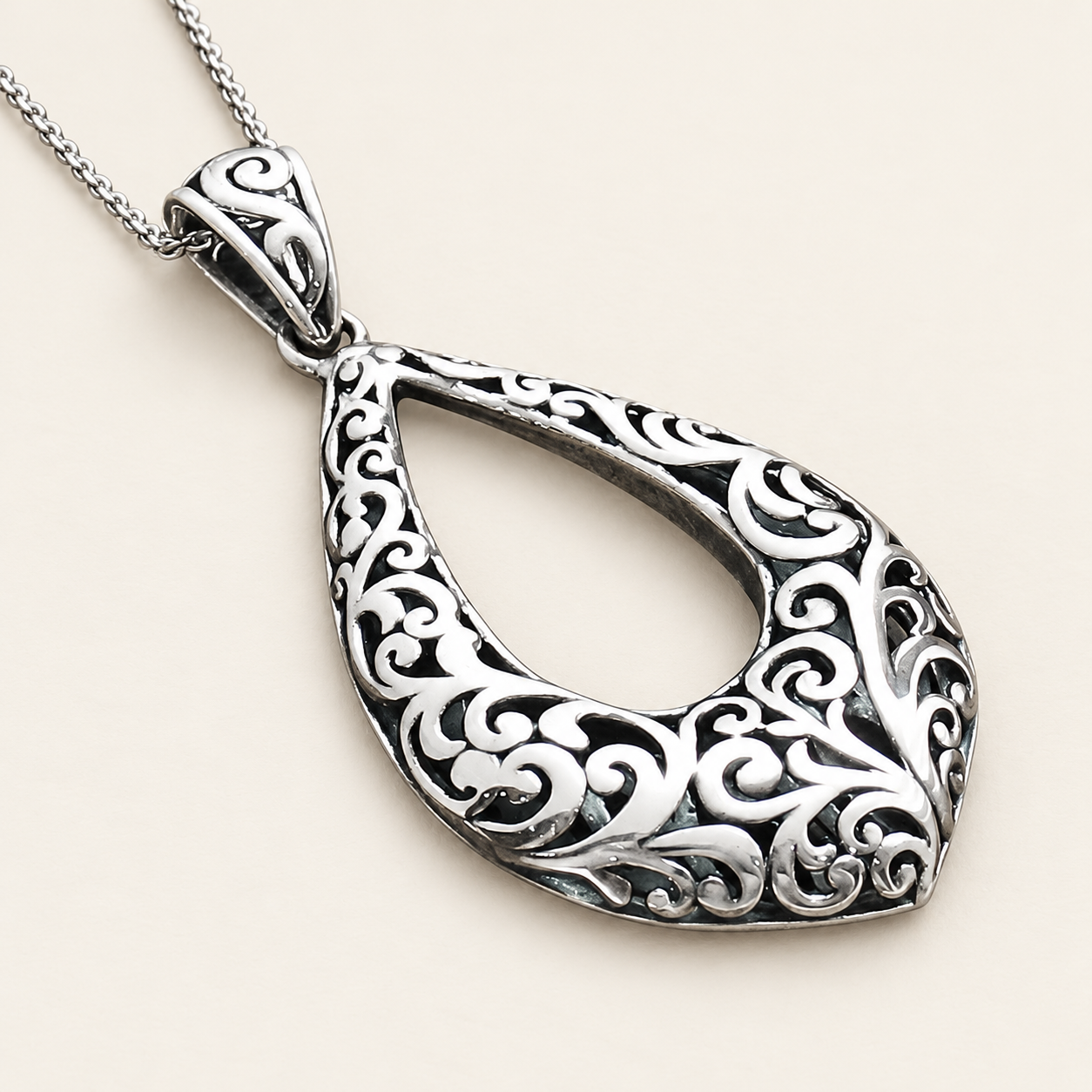 Filigree Teardrop Sterling Silver Pendant