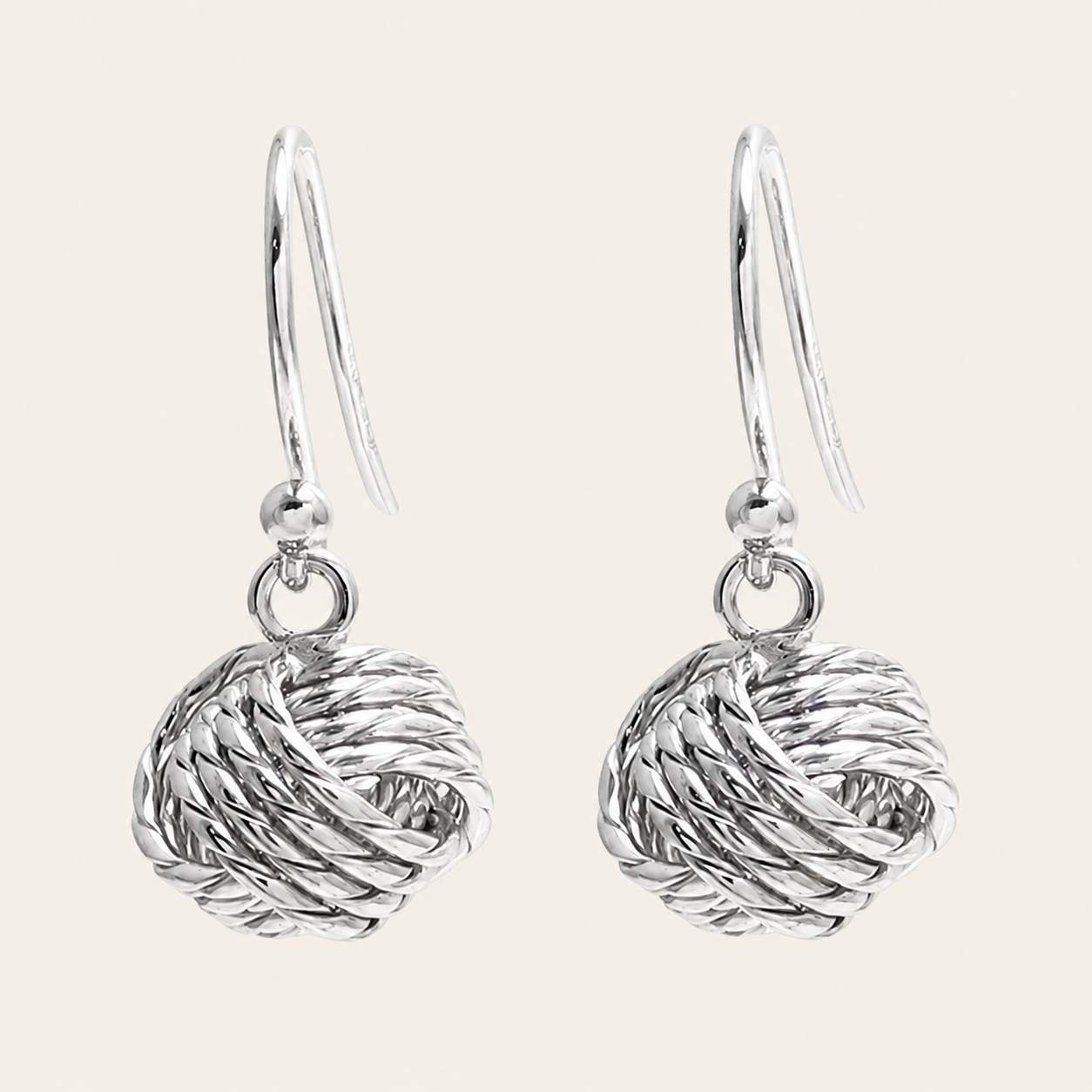 Round Rope Knot Silver Drop Earrings