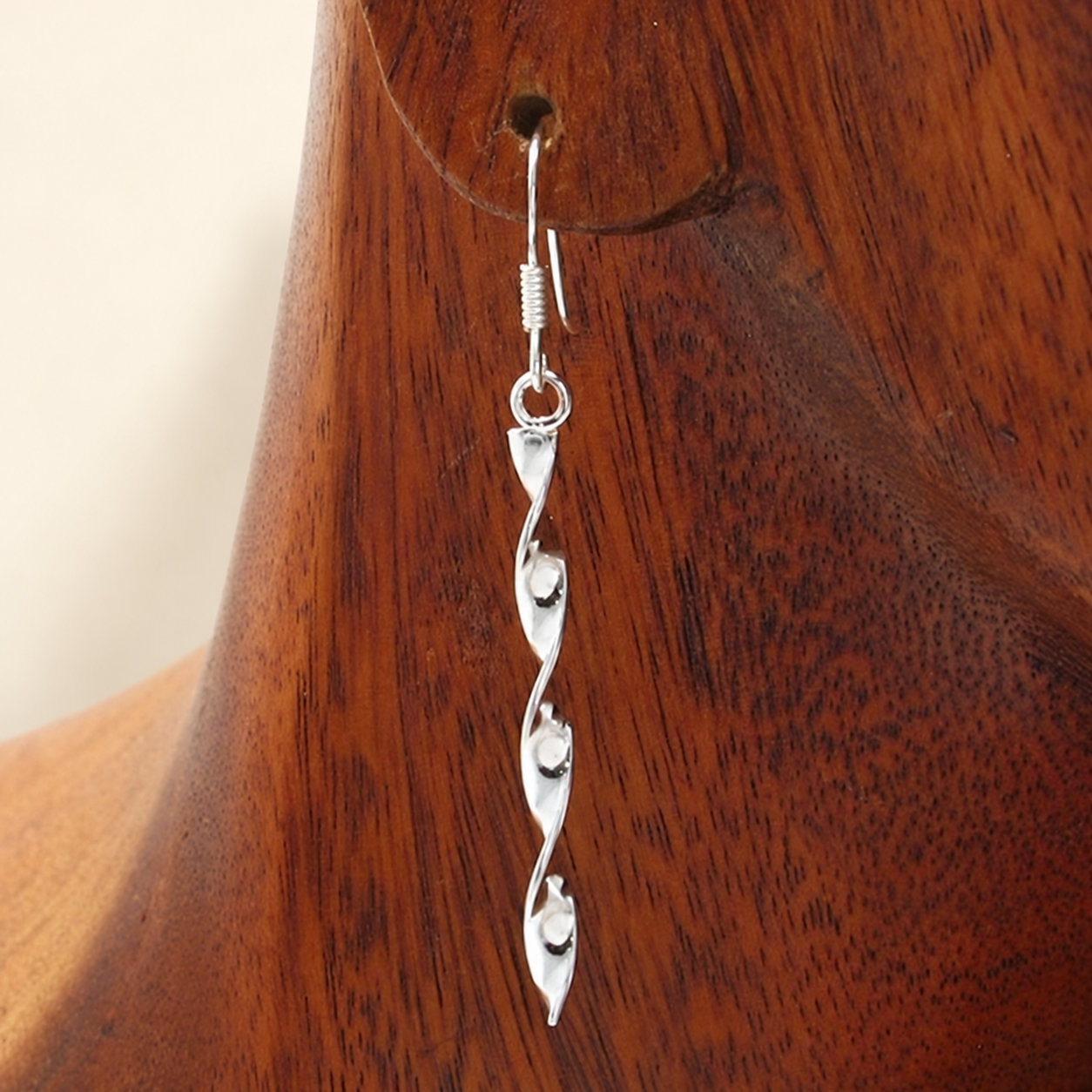 Twisting Ornament Silver Drop Earrings
