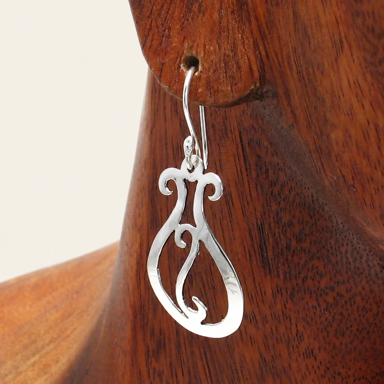 Swirl Harp Silver Drop Earrings