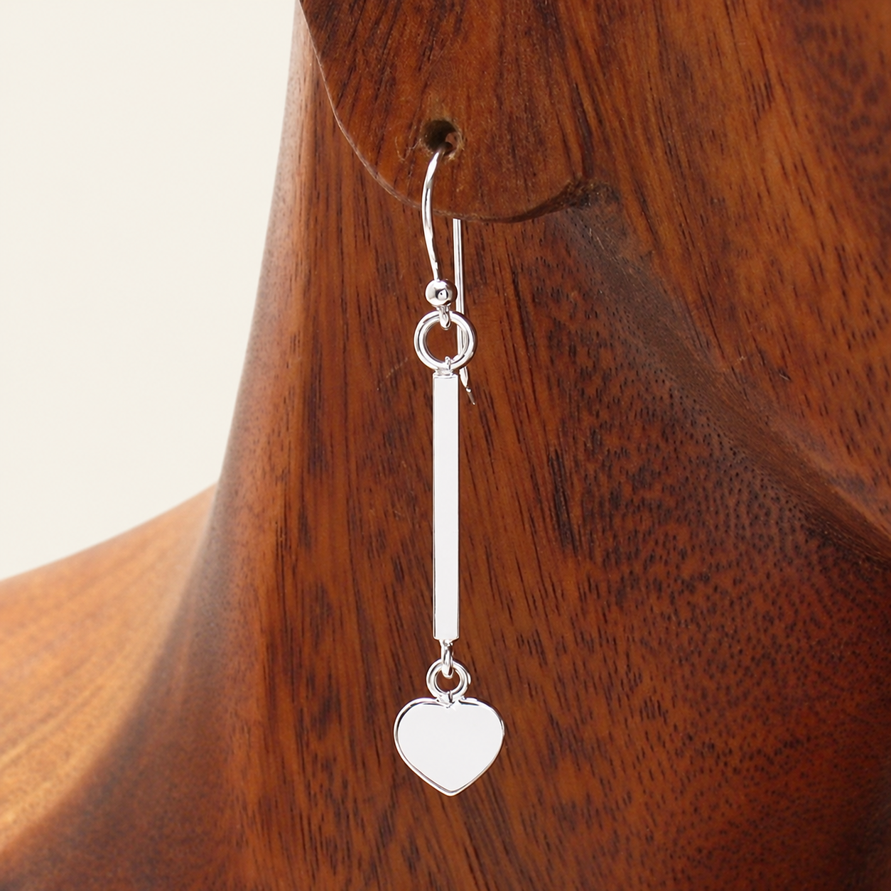 Bar and Heart Silver Drop Earrings