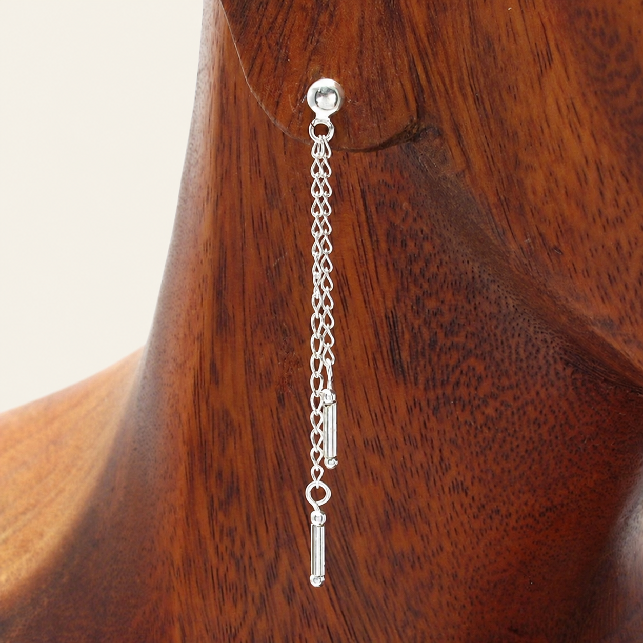 Long Chain and Rod Silver Earrings