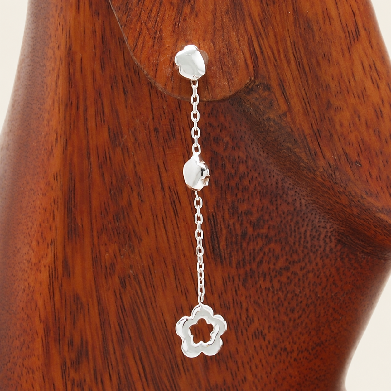 Flower Cutout Chain Silver Earrings