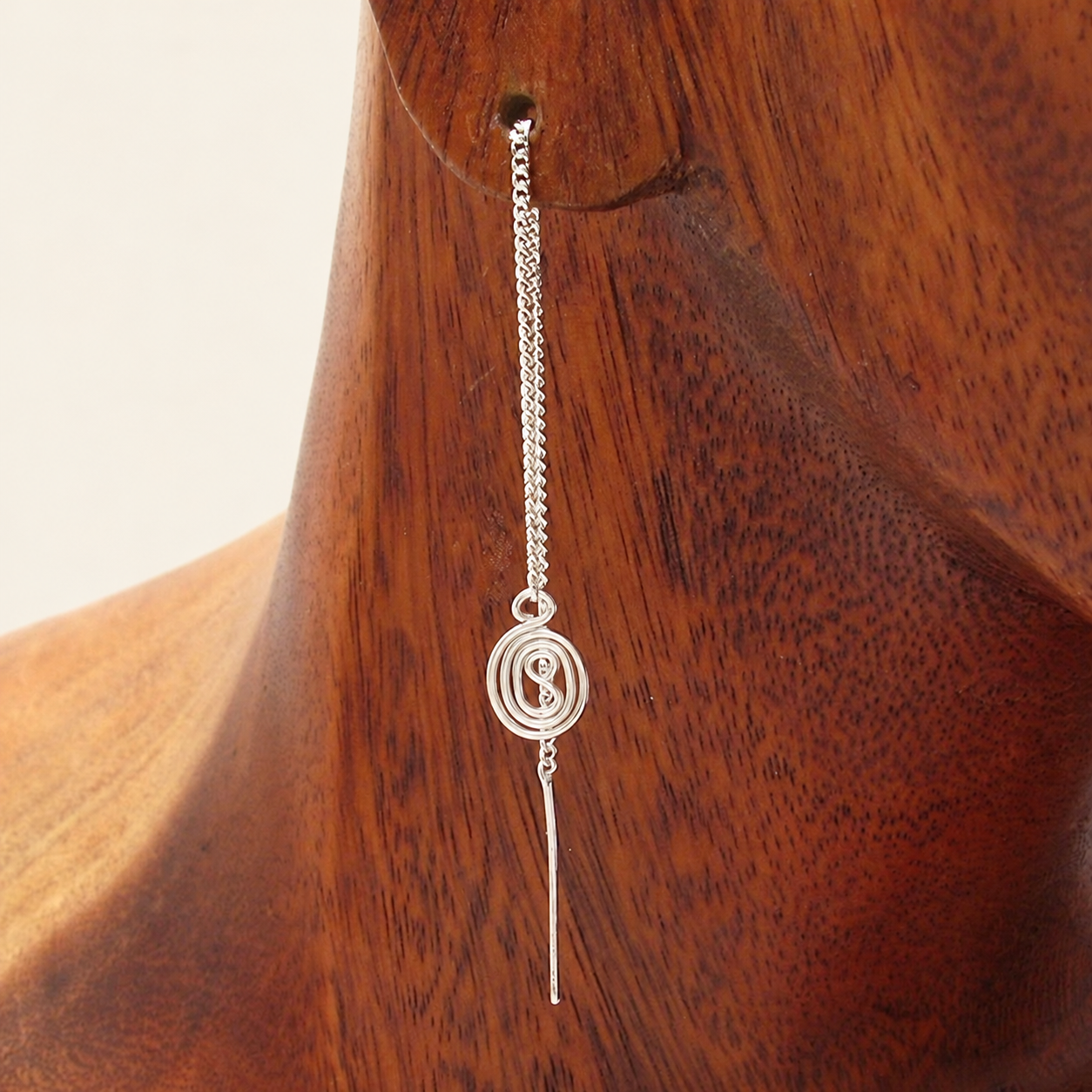 Chain and Swirl Silver Threader Earrings