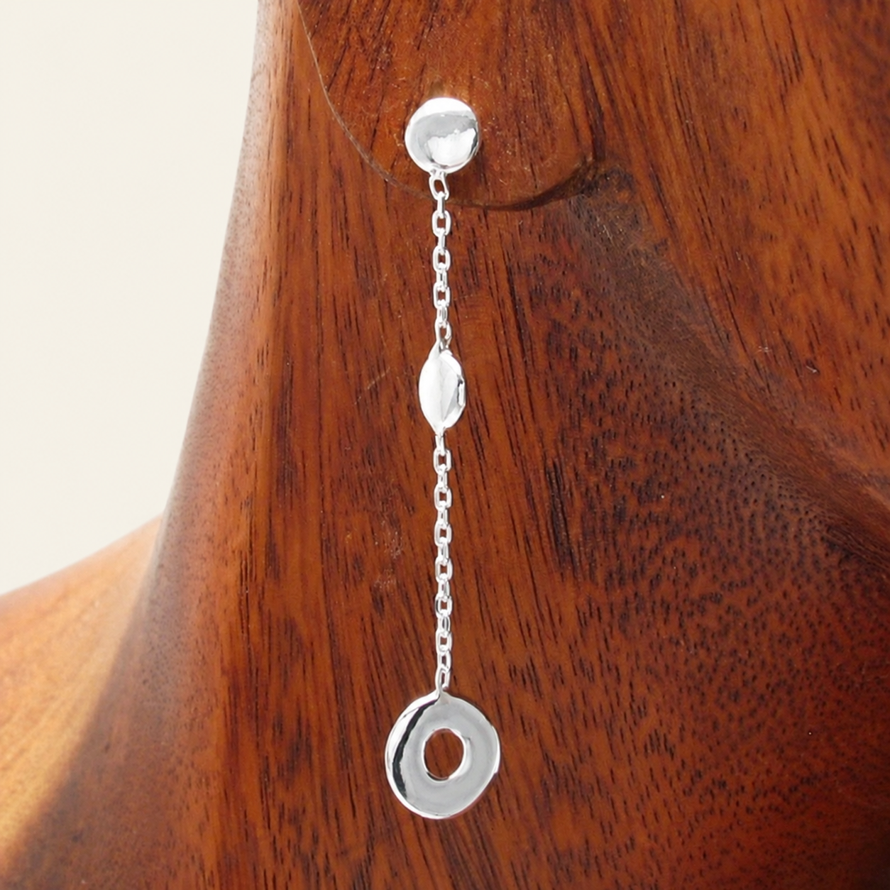 Circle Cutout Chain Silver Earrings