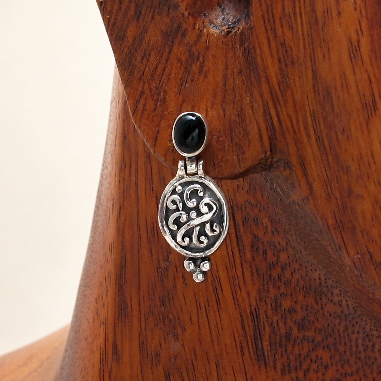Black Onyx Swirl Silver Stud Earrings