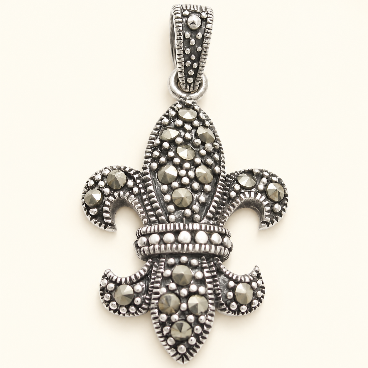 Marcasite Fleur-de-Lis Silver Pendant