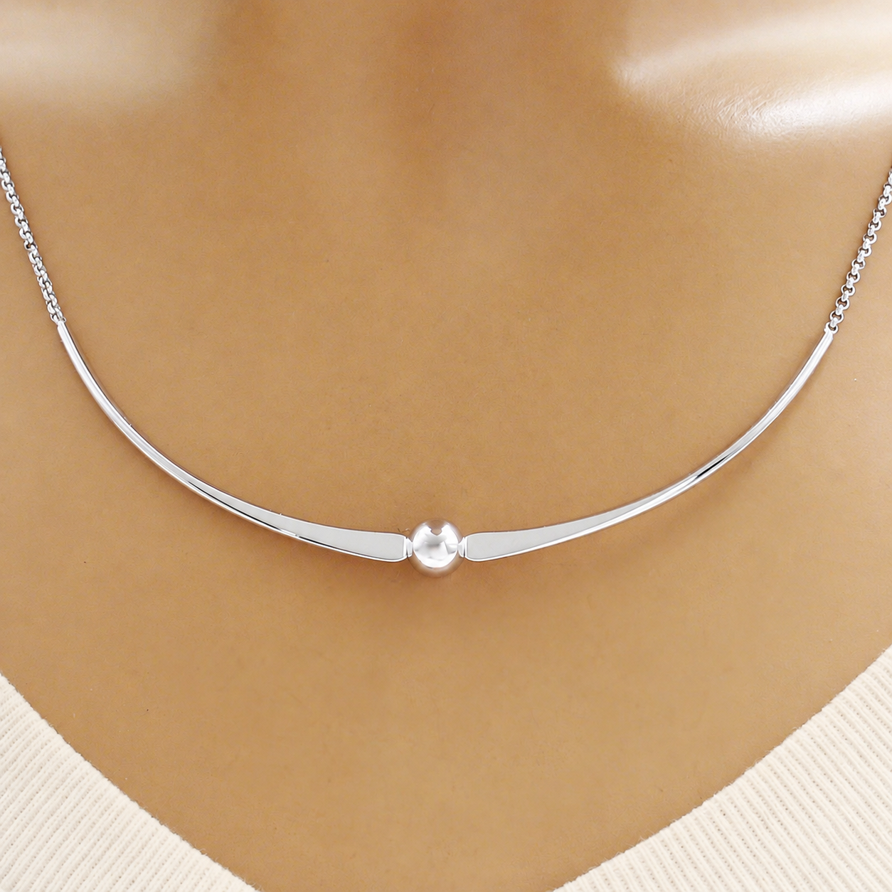 Beaded Arch Sterling Silver Necklace