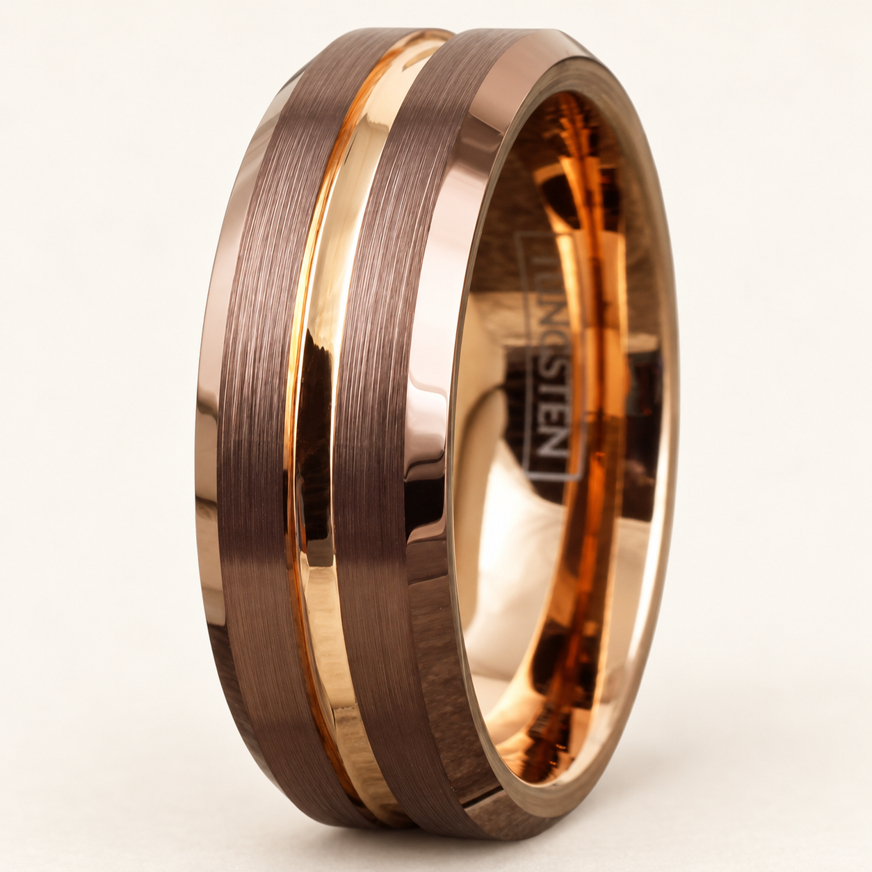 Bronze Tungsten Rose-Gold Stripe Band