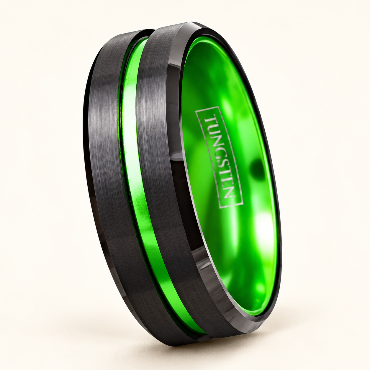 Black Tungsten Green-Stripe Band