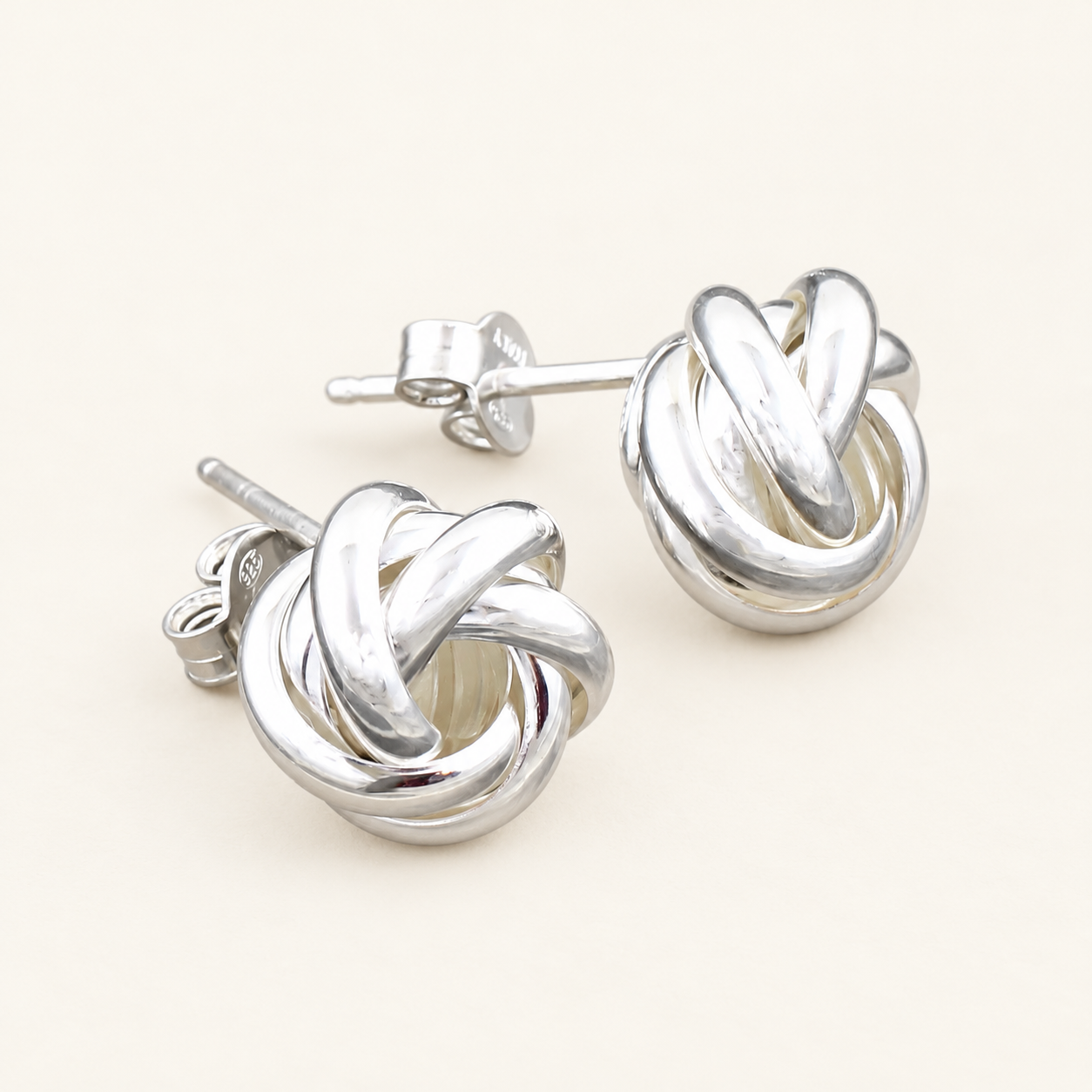 Polished Rope Knot Silver Stud Earrings