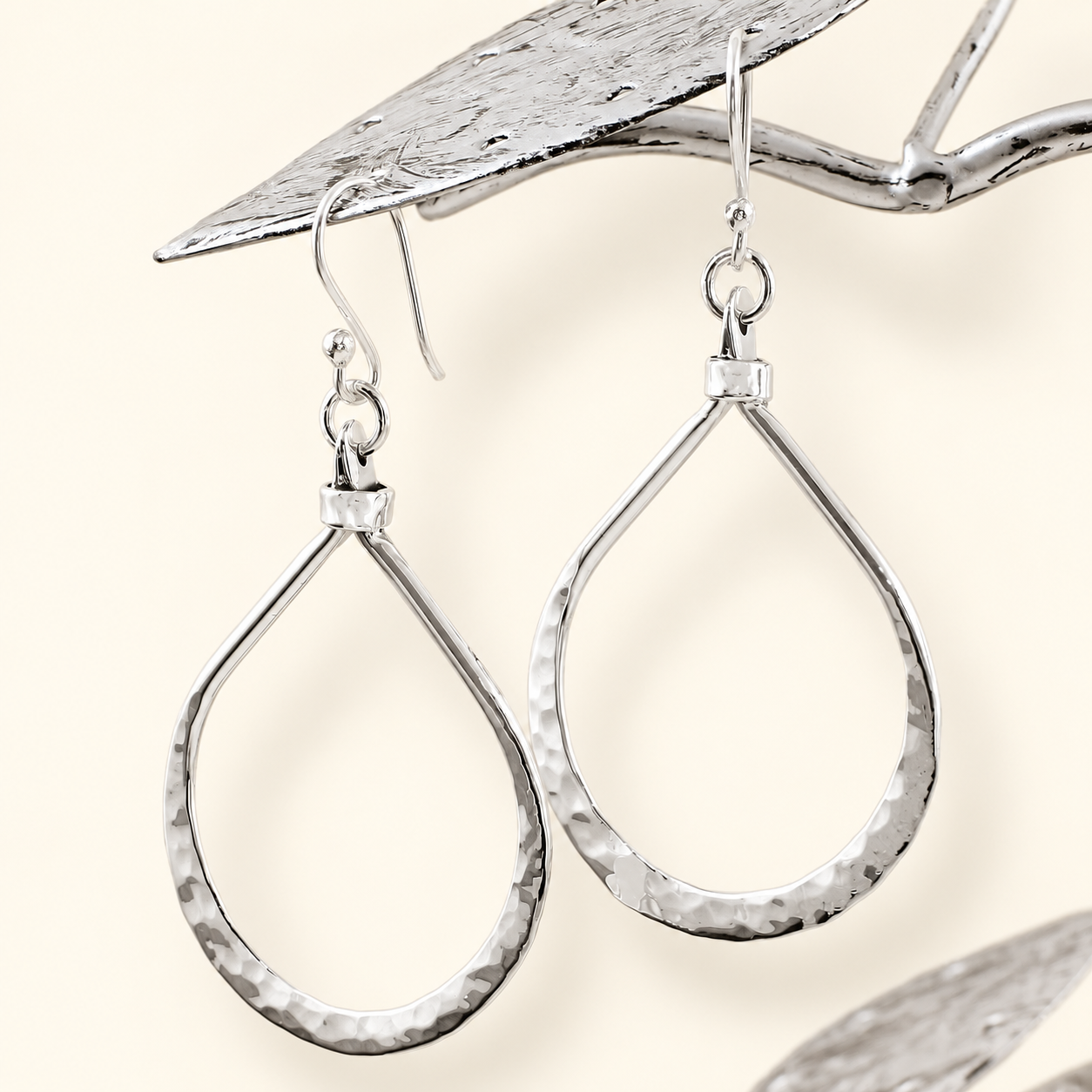 Hammered Large Teardrop Silver Earrings