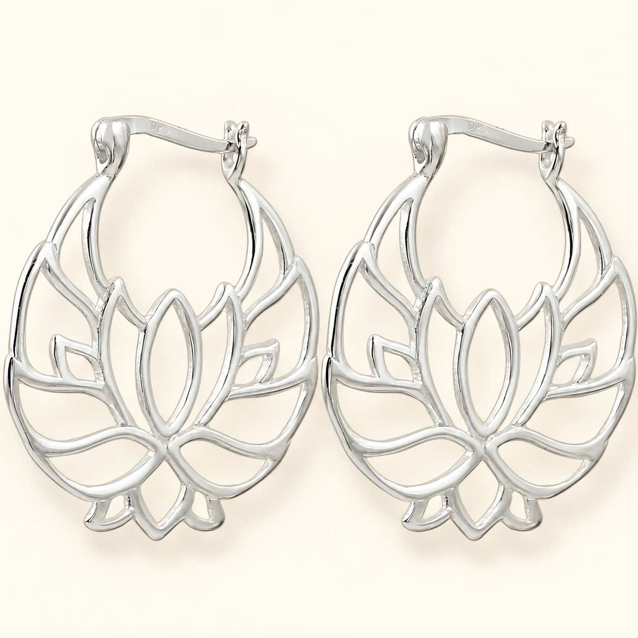 Lotus Flower Silver Latch Earrings