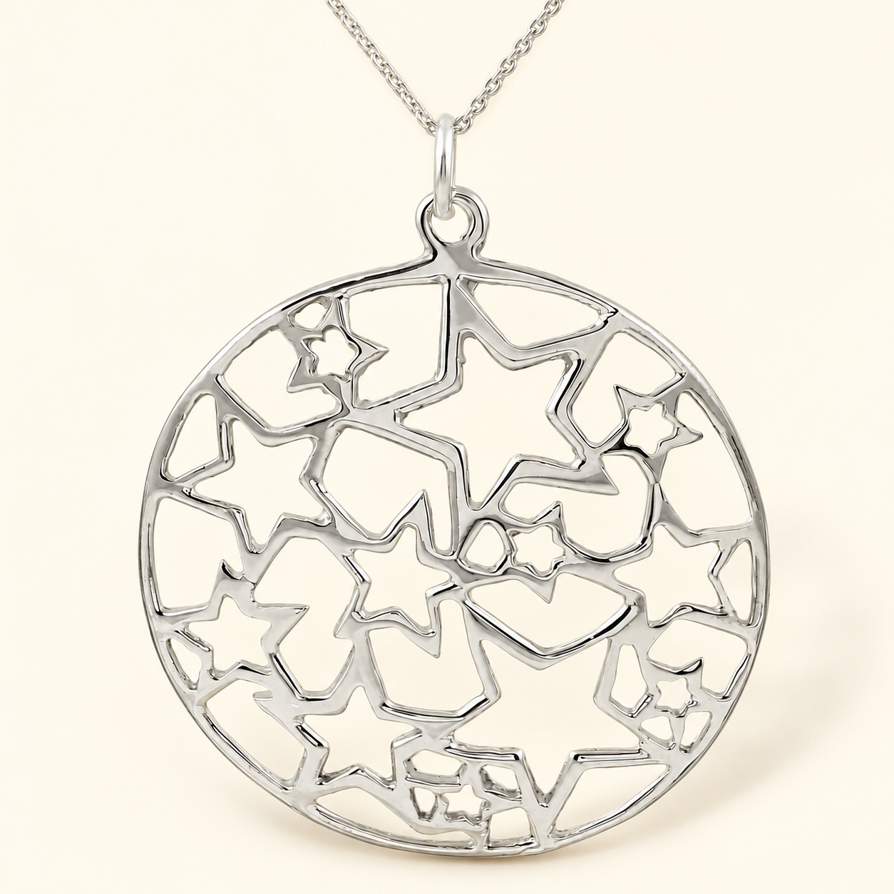 Cutout Stars Circle Silver Pendant