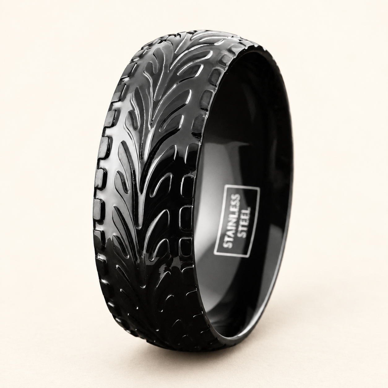 Black Tire-Tread Stainless Steel Band