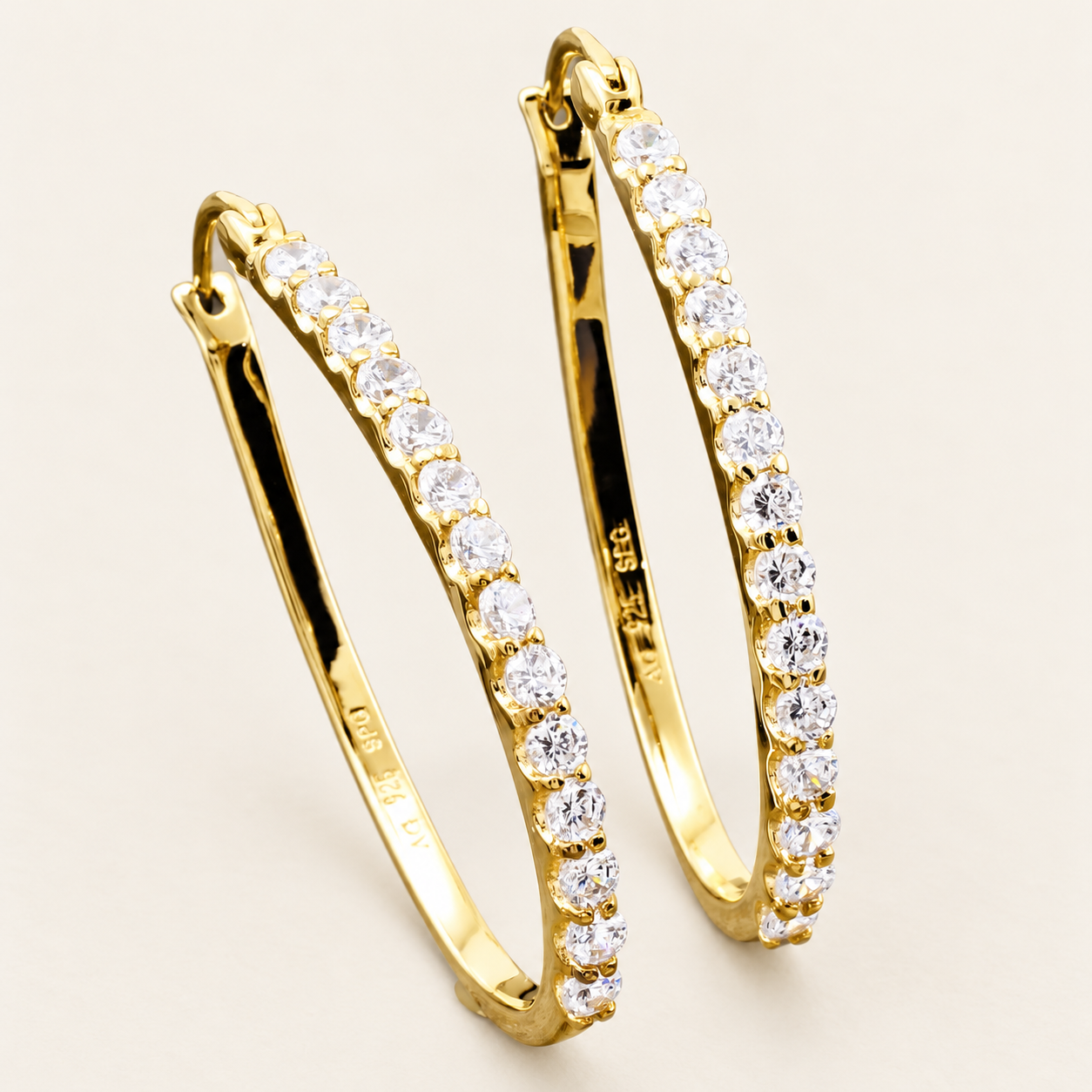 Gold-Plated CZ Oval Hoop Earrings
