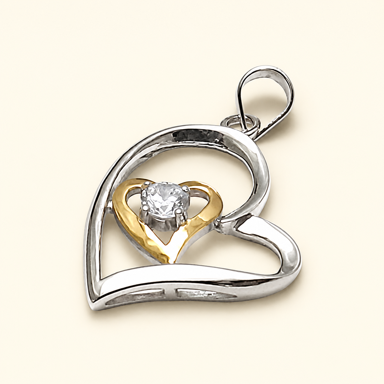 Two-Tone Dual Heart Silver Pendant