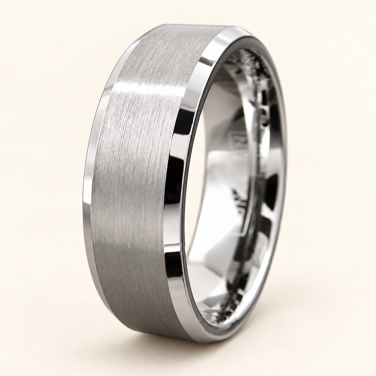 Silver Brushed Tungsten Beveled Band