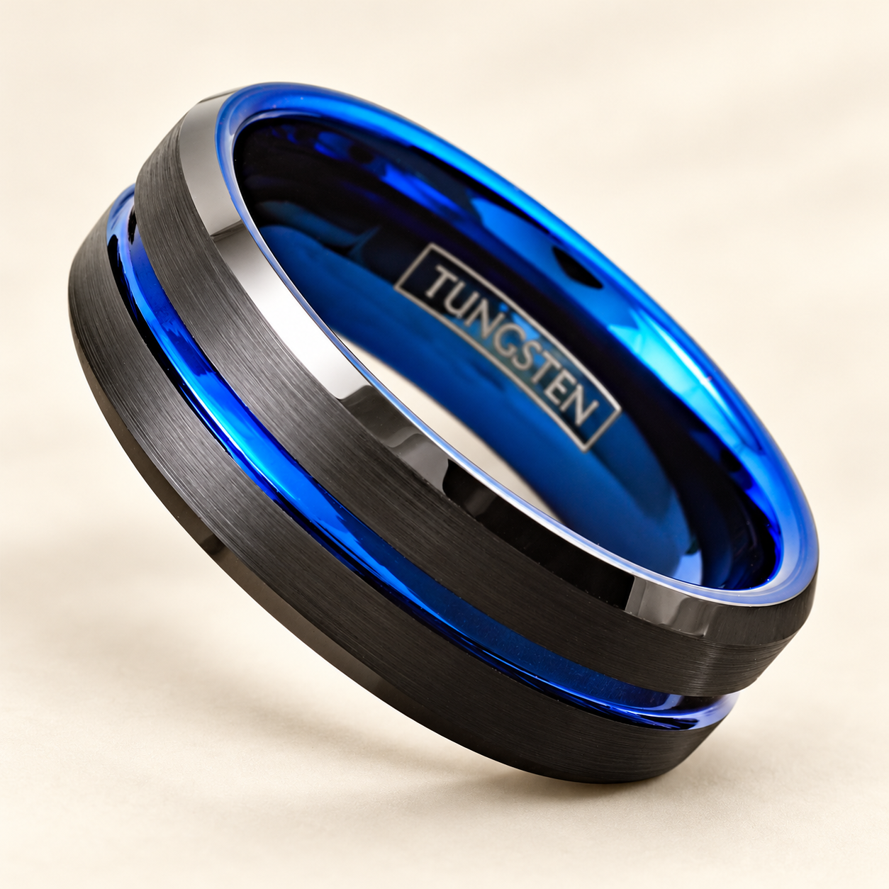 Black Tungsten Blue-Stripe Band