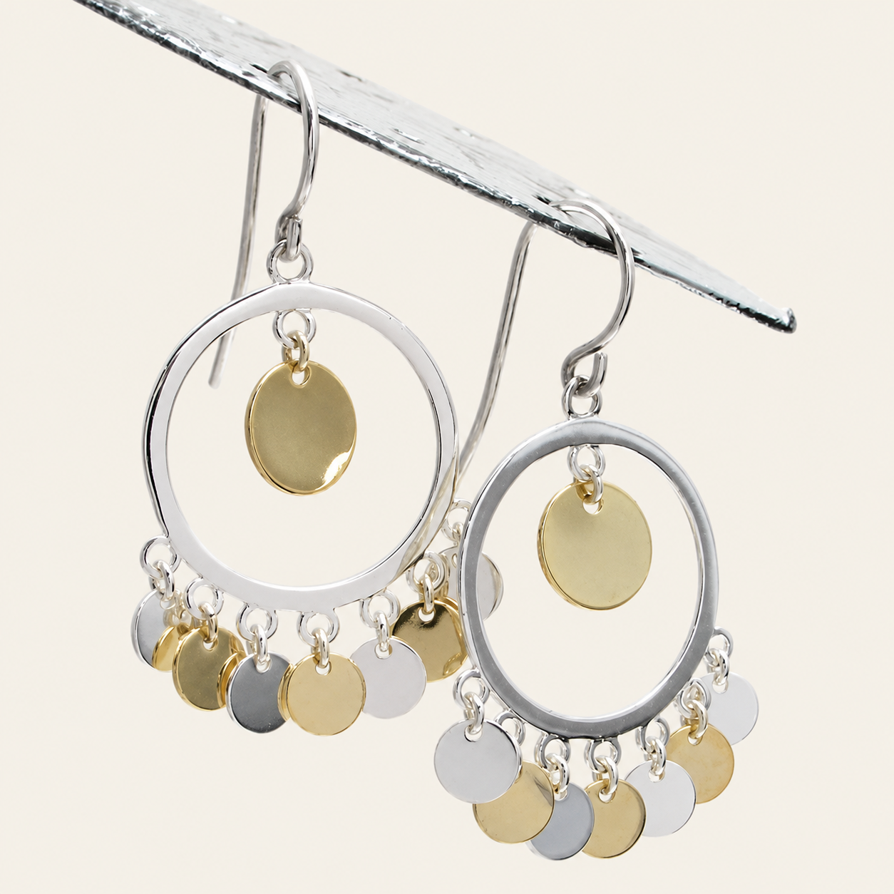 Two-Tone Circle Cutout Silver Earrings