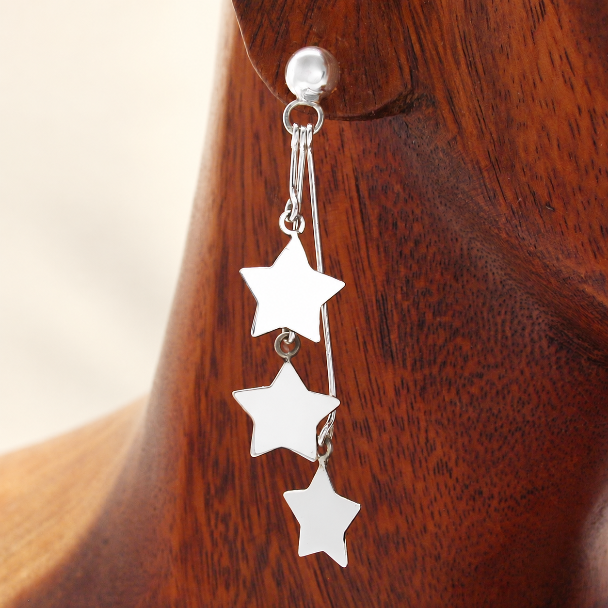 Triple Star Silver Drop Earrings