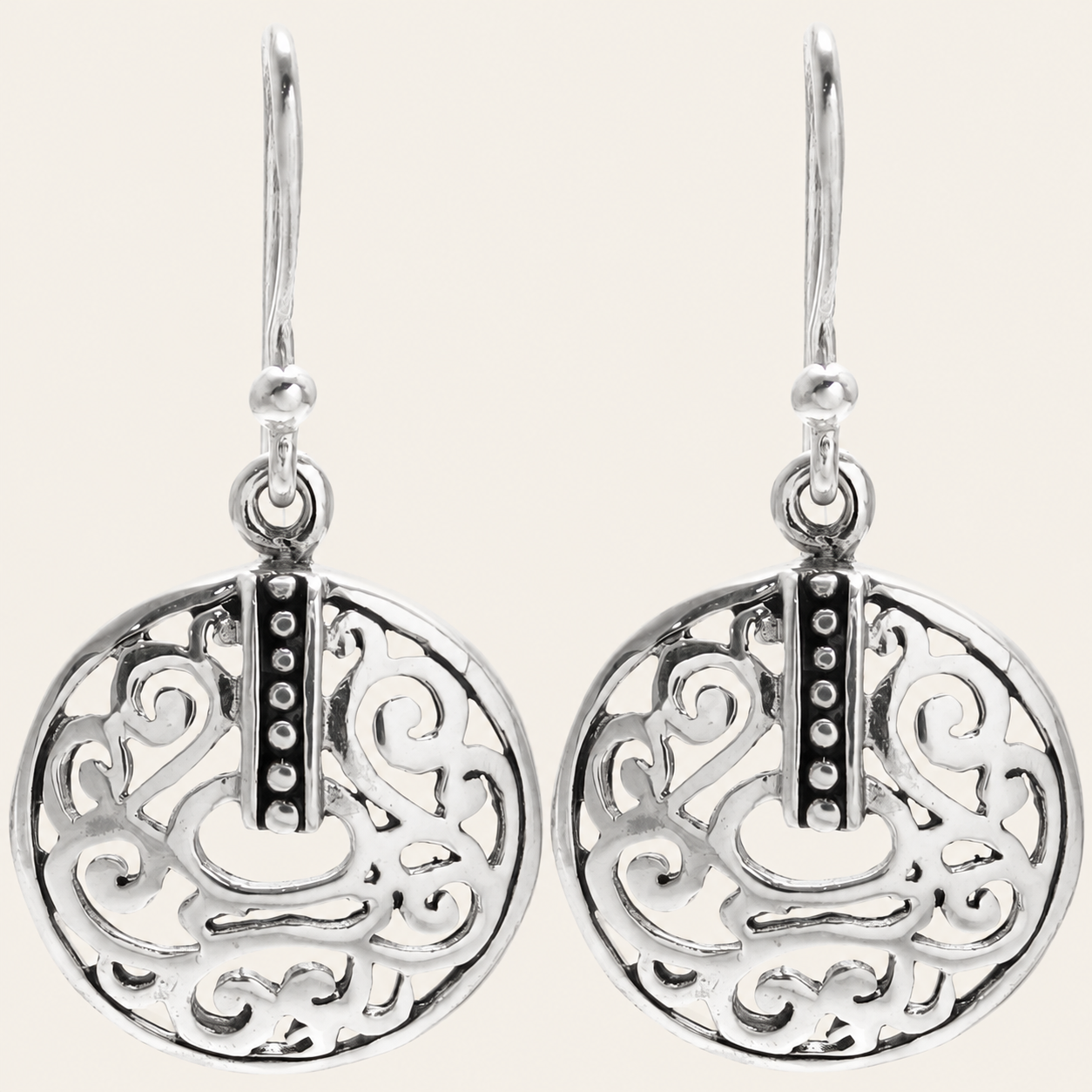 Studded Swirl Silver Drop Earrings