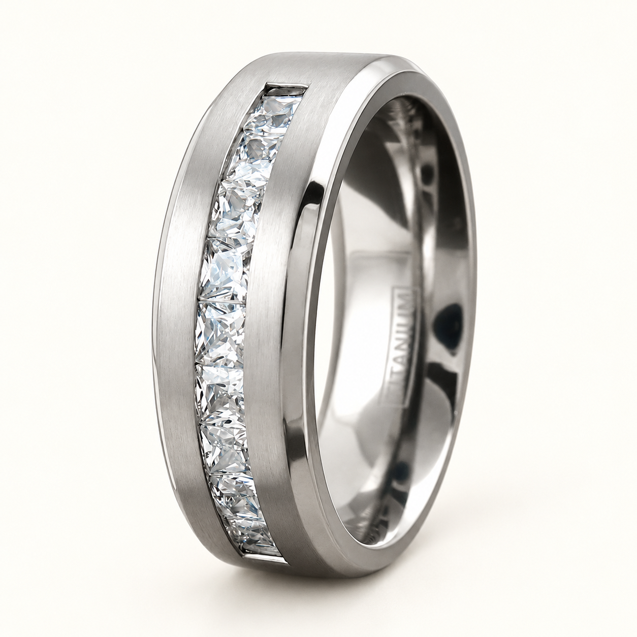 Titanium Princess-Cut CZ Comfort Band