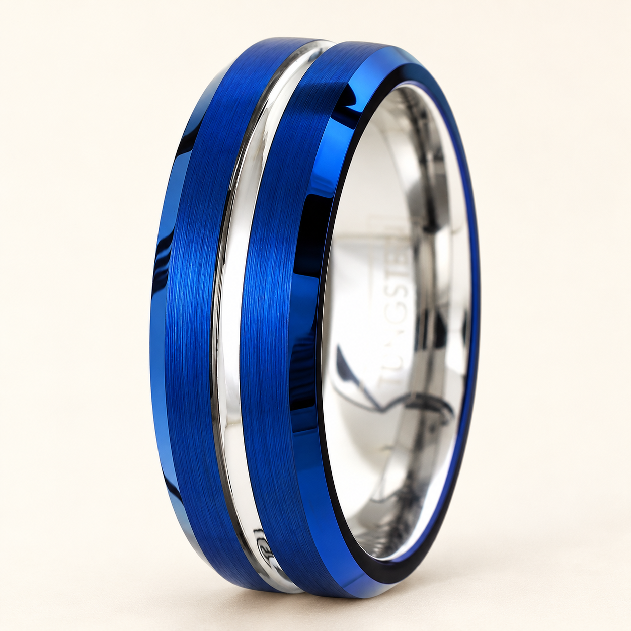 Blue Tungsten White-Stripe Band
