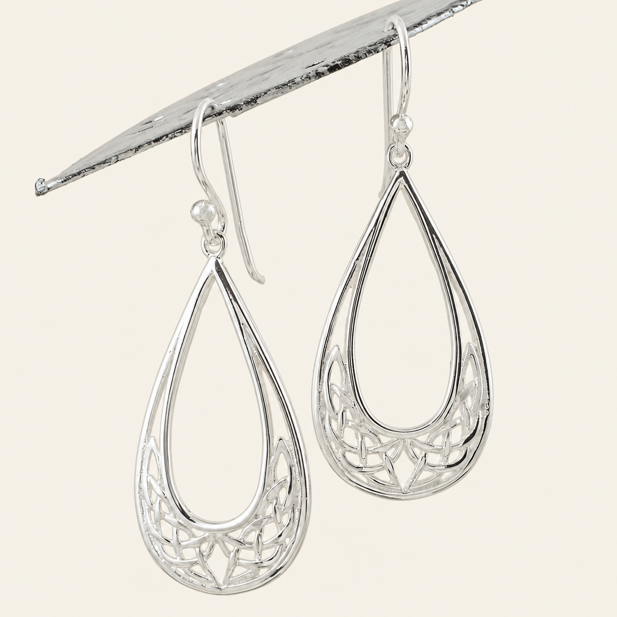 Celtic Knot Teardrop Silver Earrings